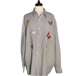 Vintage Mili Designs Stripe Button Down Butterfly / Rhinestone Blouse 1X